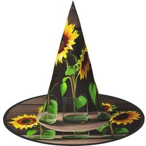 SSIMOO Drie zonnebloemen op houten Halloween-feesthoed, grappige Halloween-hoed, brengen plezier op het feest, maken je de focus van het feest