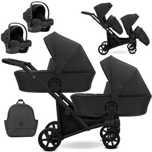 Sojan Kunert Brav Duo BBtwin 3-in-1 dubbele kinderwagen van kunstleer, driedelig, kunstleer, zwart