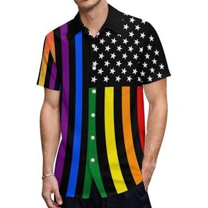 Amerikaanse Homo Regenboog Vlag LGBT Pride Mannen Korte Mouw Shirts Casual Button Down Shirts Zomer Tops Met Pocket