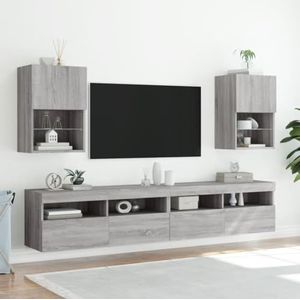 XGWKCNV Entertainment Centra & TV StandsTV Kasten met LED Verlichting 2 stuks Grijs Sonoma 40,5x30x60 cm