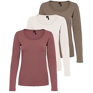 Vero Moda T-shirt met lange mouwen voor dames, 1 walnoot, 1 bruin, roze, 1 marshmallow, XL