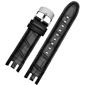 Lederen Armband for Swatch Horloge Band 21mm for YRS403 for 412 for 402G Polsband Zwart Horlogebanden man Horloge Riem Accessoires (Color : A Black silver, Size : 21mm)
