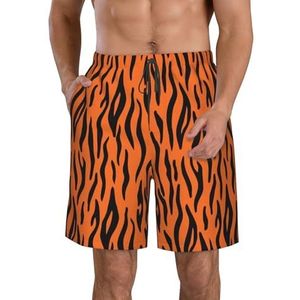 PHTZEZFC Tijgerstrepen oranje patroon print heren strandshorts zomer shorts met sneldrogende technologie, lichtgewicht en casual, Wit, XL