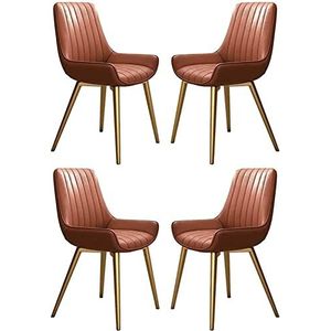 GEIRONV Moderne keuken eetkamerstoelen set van 4, for woonkamer bureau cafe stoelen kunstleer zachte zitting gouden metalen poten stoelen Eetstoelen (Color : Orange, Size : 39x45x85.5cm)