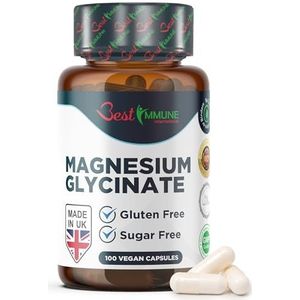 Best Immune Natuurlijke Magnesium Glycinaat 500mg Premium Kwaliteit Ideale Sterkte 100 Veganistische Capsules Hoogste Biologische Beschikbaarheid
