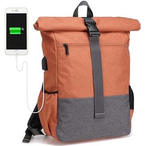 DRNSYHX backpack Roll Top Backpack Women & Men - Rucksack For School, University, Work - Laptop Compartment 15 6 - Water-repellent-orange-15 6 In