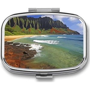 Kauai Hawaii Seashore Pillendoos Pil Case Leuke Pil Organizer Pil Houder Geneeskunde Pil Organizer Pil Container Dagelijkse Pil Organizer Kleine Pillendoos Pil Case voor Portemonnee Pocket