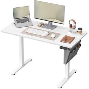 SONGMICS Elektrisch zit-sta bureau, in hoogte verstelbaar bureau, 60 x 120 x (72-120) cm, 4 opberghoogtes, opbergetui, voor kantoor, wolkwit LSD132W01