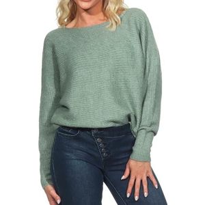 ONLY Women Loose Knit Sweater | Basic Stretch Pullover | Longsleeve Round Neck Shirt ONLDANIELLA, Colour:Green, Size:XL