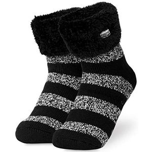 CityComfort Warme sokken voor dames met ABS-noppen en knuffelfleece, zwart, zilver, Einheitsgröße