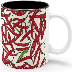 Rode chilipepers gepersonaliseerde koffiemok koude dranken warme melk theekop zwarte voering keramiek beker met handvat cadeau voor vrouwen mannen 11oz