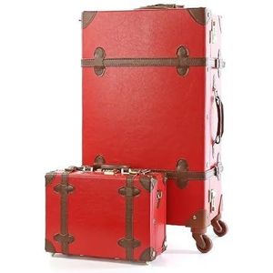 22/24 Inch Retro Pu Lederen Koffer 2 Stuks Reisbagage Set Trolley Case 20 Inch Handbagage Roze Meisjes case (Color : Rose red brown, Size : 22 inch set)