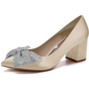 SYDZSW Zijden Bruiloft Schoenen Ivoor Bruids Schoenen Bruiloft Uitnodiging Schoenen, Champagne, 43 EU