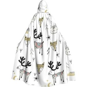 Womens Mens volledige lengte carnaval cape met capuchon cosplay kostuums mantel, 190 cm dier konijn vos hert