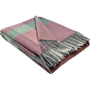 STTS International Wollen deken 100% scheerwol woondeken in versch. kleuren sprei scheerwollen deken plaid 140 x 200 cm Tirol (roze-olijfgrijs (vierkant))