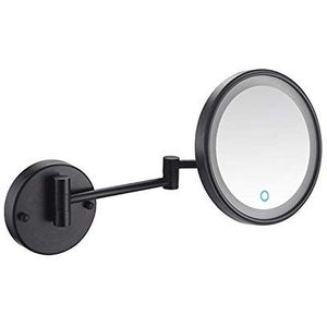 EEBRIKNQ Make-upspiegel voor aan de muur, 20 cm, eenzijdig, 360 graden draaibaar, bekabeld, uittrekbare arm, rond, voor badkamer (mat zwart, 3x)