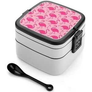 Roze Flamingo 3 Lagen Bento Box Lunch Bag Salade Lunchbox Stapelbare Maaltijd Prep Containers voor Vrouwen Mannen