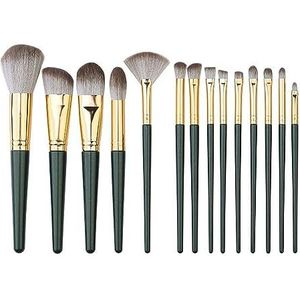MQPALZKD Green Cloud 14-delige make-upborstelset Zachte haarblushborstel Oogschaduwborstel Losse poederborstel