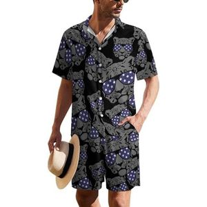 Cool Black Leopard Heren Hawaiiaanse pak Set 2-delige Beach Outfit Korte Mouw Shirt En Shorts Bijpassende Set