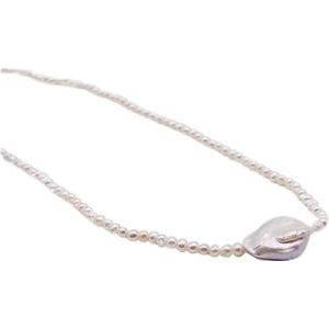 PYRJLMYQ Barok-halsketting voor dames, natuurlijke zoetwaterparel, kleine parelketting, damessieraden, 40 cm, Agaat