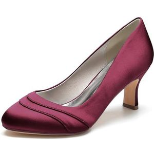 Hanfike Gesloten Teen Bruiloft Schoenen Voor Vrouwen Bridal Slip-on Comfortabele Avond Pompen JY091, Bordeaux, 37.5 EU