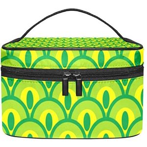Schattig pauw patroon make-up tas voor vrouwen meisjes cosmetische tassen met handvat reizen make-up organizer tas, Groen pauw staart patroon, 8.9x5.9x5.4 Inches, Make-up zakje