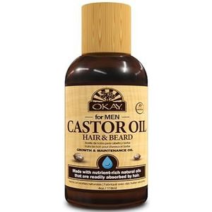 OKAY Ricinusolie voor heren, voor baard- en haargroei, licht, voor alle haartypes en texturen, stimuleert de haargroei, trekt direct in, vrij van siliconen en parabenen, 118 g, bruin