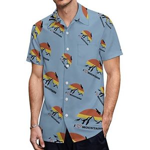 I Love Hiking Mountain Hawaiiaanse shirts voor heren, casual overhemd met korte mouwen, knoopsluiting, vakantie, strandshirts, M