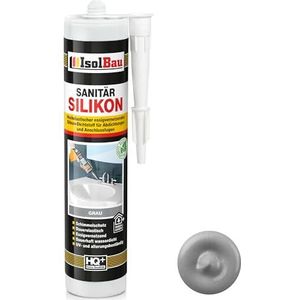 Isolbau Sanitair siliconen 1 x 300 ml grijs - zeer elastische siliconenkit voor afdichtingen en voegen, schimmelbestendig, waterdicht, cartridge