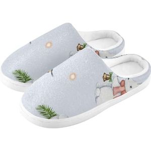 ZRWLUCKY Leuke kat konijn sneeuwpop wit mannen vrouwen huis slipper met traagschuim fuzzy slipper gezellige slaapkamer slipper, Schattige Kat Bunny Sneeuwman Wit, 14-15 Wide Women/12-13 Wide Men