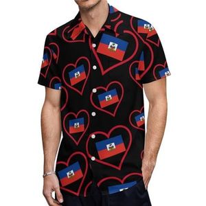 I Love Haïti rood hart heren shirts met korte mouwen casual button-down tops T-shirts Hawaiiaanse strand T-shirts 5XL