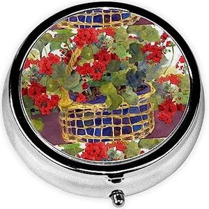 Geranium Basket Pill Box 3 Compartiment Kleine Pillenetui voor Pocket & Portemonnee, Draagbare Reizen Pil Organizer Houder om Vitaminen Medicatie vast te houden