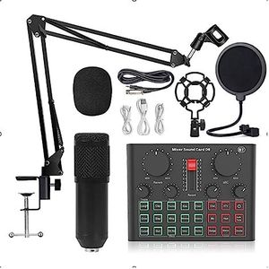Geluidskaartkit, BM800 Microfoon Professionele Condensator Draadloze MIC Geluidskaart Met Ring Invullicht Cantilever Beugel Live Streaming(Black BM800 D6)