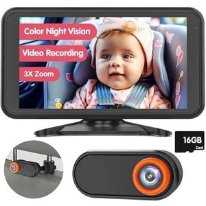 LUCKVIEW Baby auto camera 5,2 '' 1080P voor baby met video-opname functie TF-kaart, 3x zoom auto baby camera 360 ° rotatie voor achterwaartse stoel bedraad (BM3)