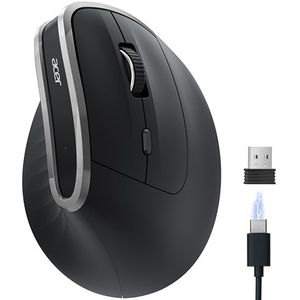 acer 2.4G ergonomische muis, verticale optische draadloze muis 1600 DPI, oplaadbare draadloze muis, draadloze muis met USB-A-ontvanger voor pc en laptops, compatibel met Windows, macOS, Linux, enz.