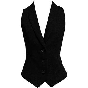 Hgvcfcv Dames pak vest slim fit sjaal kraag mouwloze jassen zakelijke formele vrouwelijke vest, Zwart, XL