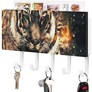 Tijger met Fire Key Haken Wandmontage Mail Organizer Zelfklevende Sleutelhanger voor Hal Entryway Keuken Badkamer