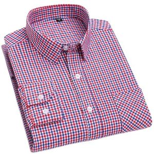 Rfmfkkg Heren katoen geruit overhemd lange mouw casual enkele patch zak button-down kraag shirt R2-875 39 maat 165 cm 60 kg