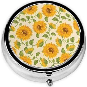 Verse zonnebloem draagbare pillendoos, 3 compartimenten geneeskunde pillengeval, bedrukte pillenorganizer voor zakportemonnee en reizen