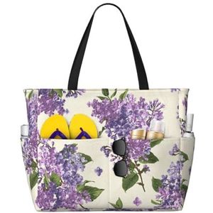 HDTVTV Mooie paarse bloemenprint, grote strandtas schoudertas voor dames - draagtas handtas met handgrepen, zoals afgebeeld, Eén maat