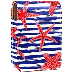 Gepersonaliseerde Lipstick Case Draagbare Make-up Tas Cosmetische Pouch Lippenstift Houder Make-up Organizer Streep Rode Ster, Meerkleurig, 9.5x2x7 cm/3.7x0.8x2.7 in