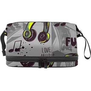 Dubbellaags Cosmetische Tas Hoofdtelefoon Notes Draagbare Make-up Tas Reizen Organizer Pouch Voor Vrouwen Meisjes Toiletries Tassen, Meerkleurig, 27x15x14 cm/10.6x5.9x5.5 in, Make-up zakje