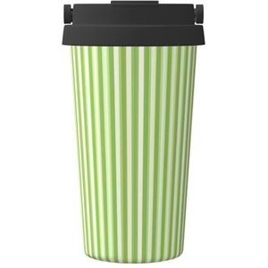 FRGMNT Klassieke groene gestreepte print thermische koffiemok,reizen geïsoleerde deksel roestvrijstalen beker voor thuiskantoor buiten