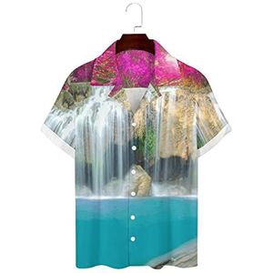 Waterval Bloem Herfst Heren Hawaiiaanse Shirts Korte Mouw Guayabera Shirt Casual Strand Shirt Zomer T-shirts 4XL