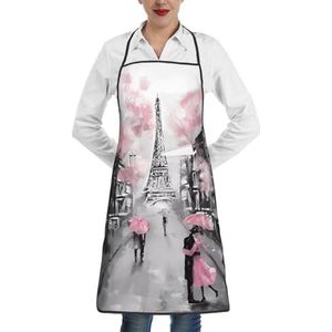 ZhaoYuGoods Sneeuwuil ogen schorten met zakken voor vrouwen, stijlvolle kookschorten voor keuken tuinieren salon, ideale print schort, Parijs Street Eiffeltoren Roze Bloemen, Eén maat