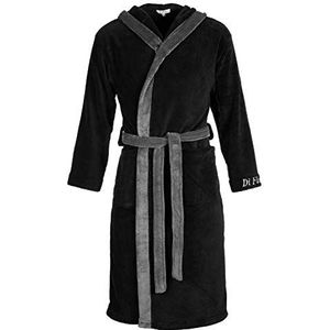 Di Ficchiano Monza badjas met capuchon voor heren, pluizige ochtendjas, elegante microvezel nachtkleding, kimono met keuze uit kleuren en maten S - 5XL, badjas, Öko-Tex-standaard 100, zwart-grijs, L