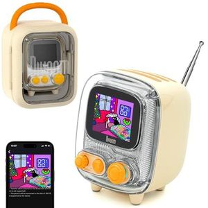 Divoom Tiivoo Retro Bluetooth-luidspreker, extra FM-radiofunctie met Pixle Display Screem, Vintage Decor geschikt voor slaapkamer, tafel, buiten, beige