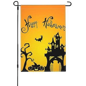 LAMAME Halloween pompoen vleermuis huis gedrukt tuin vlag patio decoratieve vlag dubbelzijdige tuin vlag