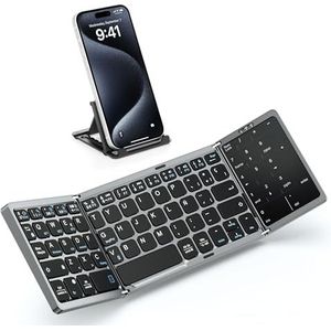 MoKo Foldable Bluetooth Keyboard, Wireless Portable Spanish Keyboard Foldable with Touchpad & Numeric Keypad, Multi-Device Rechargeable Keyboard for Windows iOS Android Tablet/Mobile Phone