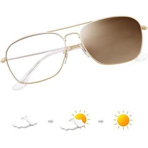 Vliegeniersbril, blauw licht blokkend, ruimte oogbescherming, video, anti-verblinding, voor dames en heren, Gouden frame/helder in bruine lens, Eén maat